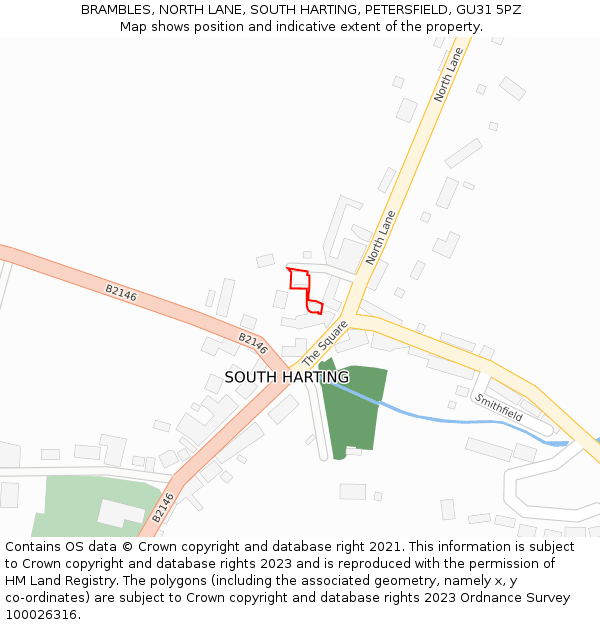 BRAMBLES, NORTH LANE, SOUTH HARTING, PETERSFIELD, GU31 5PZ: Location map and indicative extent of plot