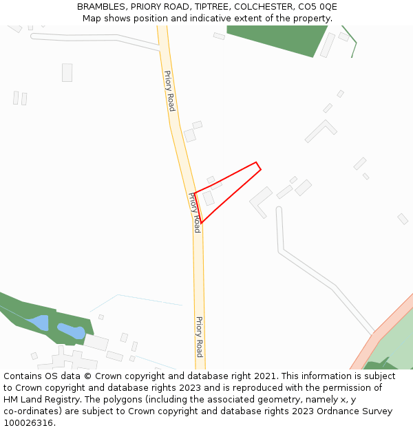BRAMBLES, PRIORY ROAD, TIPTREE, COLCHESTER, CO5 0QE: Location map and indicative extent of plot