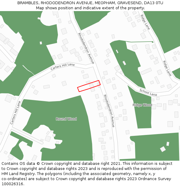 BRAMBLES, RHODODENDRON AVENUE, MEOPHAM, GRAVESEND, DA13 0TU: Location map and indicative extent of plot