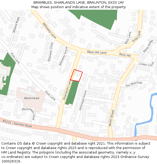 BRAMBLES, SHARLANDS LANE, BRAUNTON, EX33 1AY: Location map and indicative extent of plot