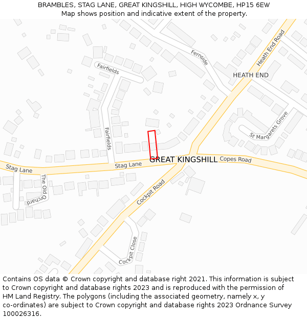 BRAMBLES, STAG LANE, GREAT KINGSHILL, HIGH WYCOMBE, HP15 6EW: Location map and indicative extent of plot