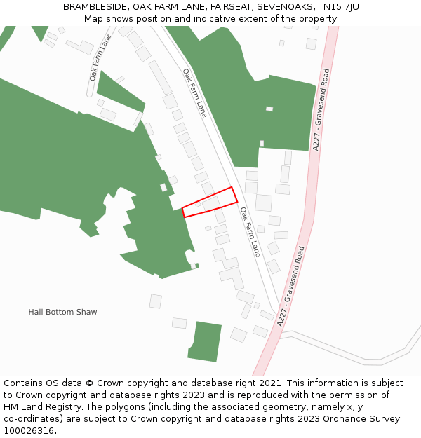 BRAMBLESIDE, OAK FARM LANE, FAIRSEAT, SEVENOAKS, TN15 7JU: Location map and indicative extent of plot