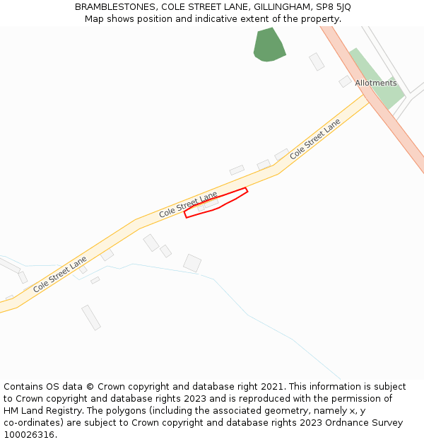 BRAMBLESTONES, COLE STREET LANE, GILLINGHAM, SP8 5JQ: Location map and indicative extent of plot