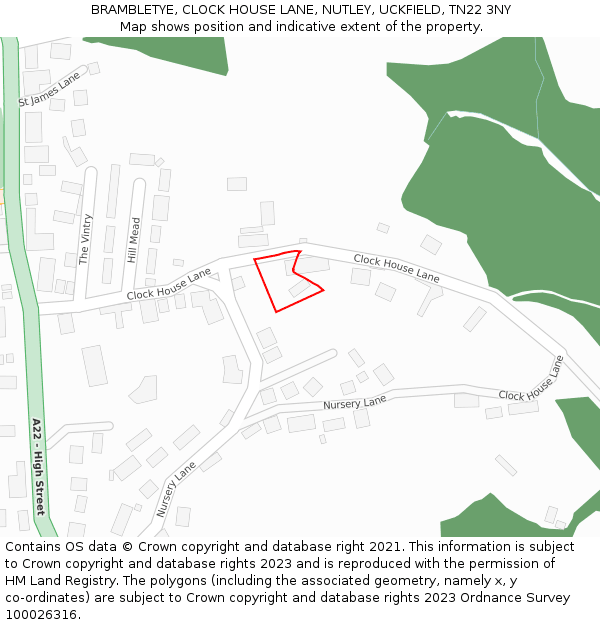 BRAMBLETYE, CLOCK HOUSE LANE, NUTLEY, UCKFIELD, TN22 3NY: Location map and indicative extent of plot