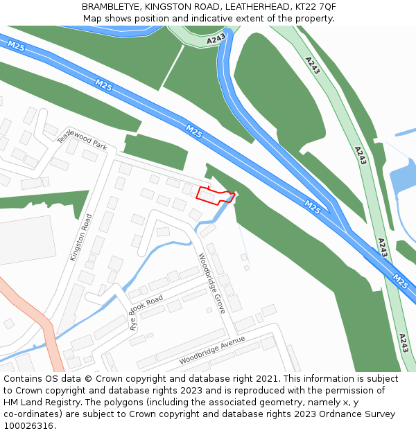 BRAMBLETYE, KINGSTON ROAD, LEATHERHEAD, KT22 7QF: Location map and indicative extent of plot