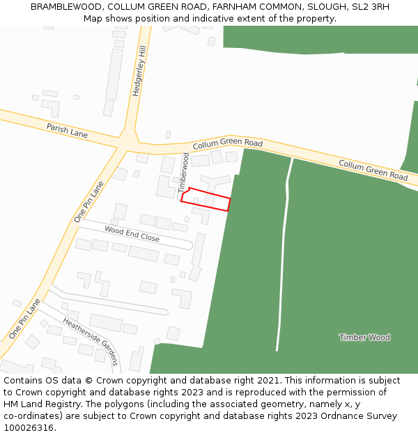 BRAMBLEWOOD, COLLUM GREEN ROAD, FARNHAM COMMON, SLOUGH, SL2 3RH: Location map and indicative extent of plot