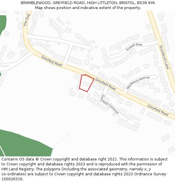 BRAMBLEWOOD, GREYFIELD ROAD, HIGH LITTLETON, BRISTOL, BS39 6YA: Location map and indicative extent of plot