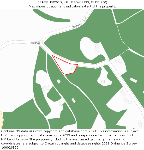 BRAMBLEWOOD, HILL BROW, LISS, GU33 7QQ: Location map and indicative extent of plot