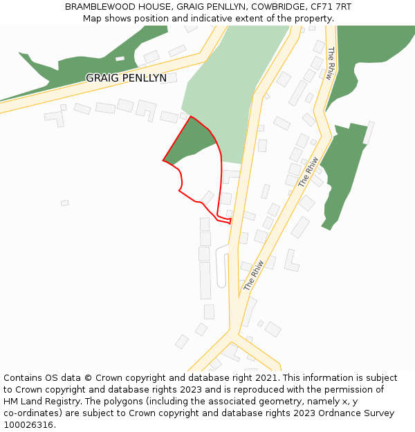 BRAMBLEWOOD HOUSE, GRAIG PENLLYN, COWBRIDGE, CF71 7RT: Location map and indicative extent of plot