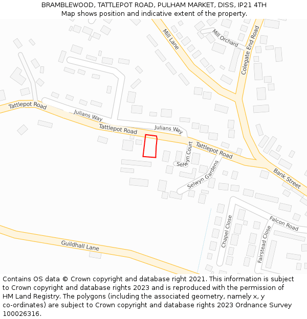 BRAMBLEWOOD, TATTLEPOT ROAD, PULHAM MARKET, DISS, IP21 4TH: Location map and indicative extent of plot