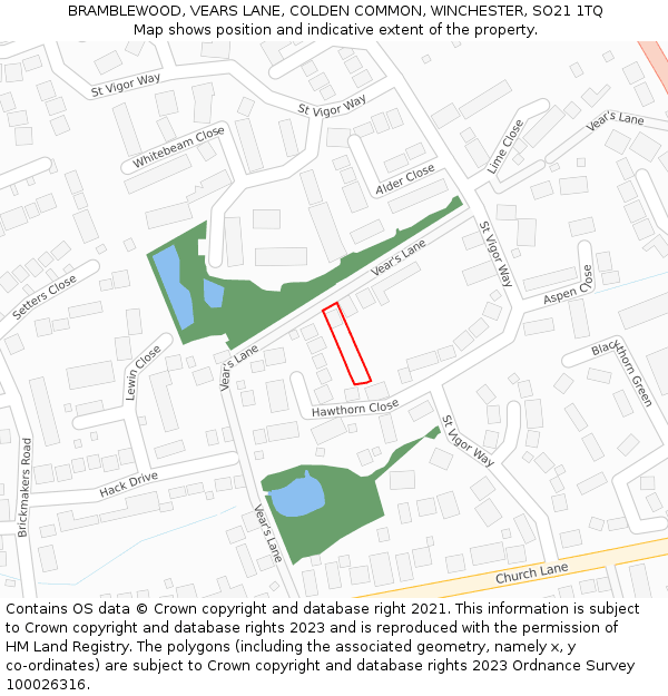 BRAMBLEWOOD, VEARS LANE, COLDEN COMMON, WINCHESTER, SO21 1TQ: Location map and indicative extent of plot