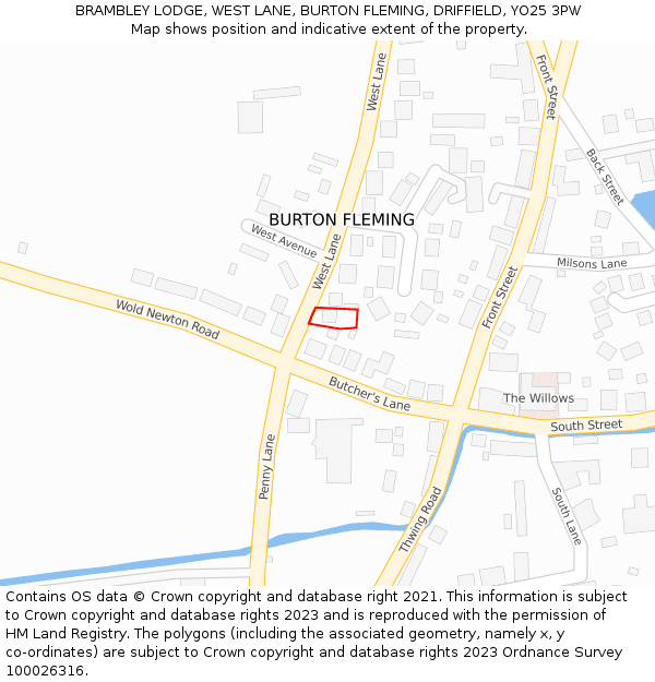 BRAMBLEY LODGE, WEST LANE, BURTON FLEMING, DRIFFIELD, YO25 3PW: Location map and indicative extent of plot