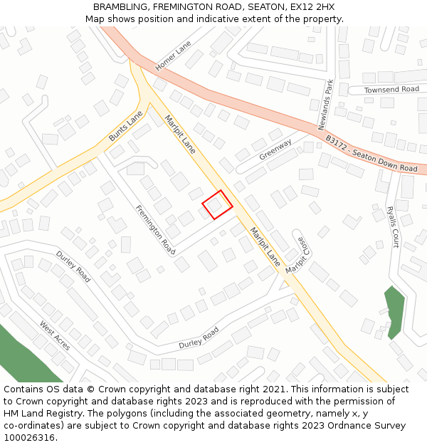 BRAMBLING, FREMINGTON ROAD, SEATON, EX12 2HX: Location map and indicative extent of plot