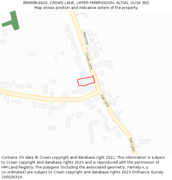 BRAMBLINGS, CROWS LANE, UPPER FARRINGDON, ALTON, GU34 3ED: Location map and indicative extent of plot