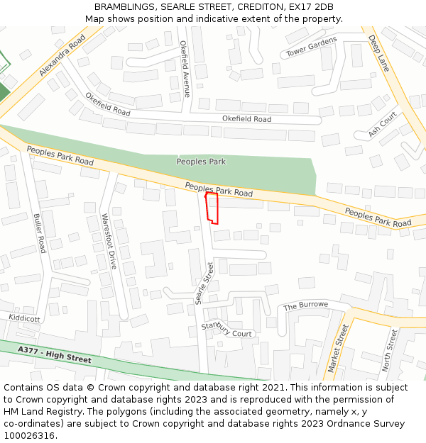 BRAMBLINGS, SEARLE STREET, CREDITON, EX17 2DB: Location map and indicative extent of plot