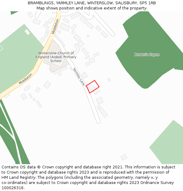 BRAMBLINGS, YARMLEY LANE, WINTERSLOW, SALISBURY, SP5 1RB: Location map and indicative extent of plot