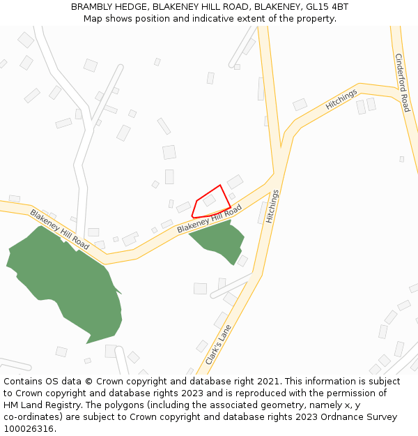 BRAMBLY HEDGE, BLAKENEY HILL ROAD, BLAKENEY, GL15 4BT: Location map and indicative extent of plot