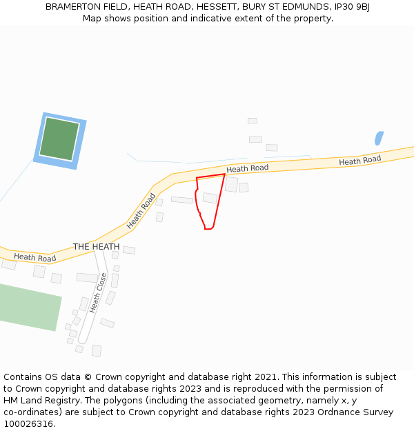 BRAMERTON FIELD, HEATH ROAD, HESSETT, BURY ST EDMUNDS, IP30 9BJ: Location map and indicative extent of plot