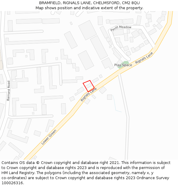 BRAMFIELD, RIGNALS LANE, CHELMSFORD, CM2 8QU: Location map and indicative extent of plot