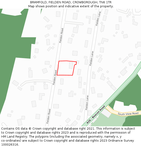 BRAMFOLD, FIELDEN ROAD, CROWBOROUGH, TN6 1TR: Location map and indicative extent of plot