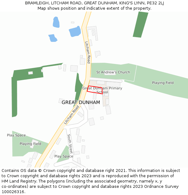 BRAMLEIGH, LITCHAM ROAD, GREAT DUNHAM, KING'S LYNN, PE32 2LJ: Location map and indicative extent of plot