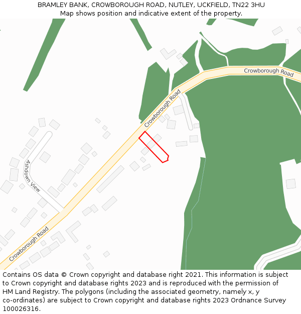 BRAMLEY BANK, CROWBOROUGH ROAD, NUTLEY, UCKFIELD, TN22 3HU: Location map and indicative extent of plot