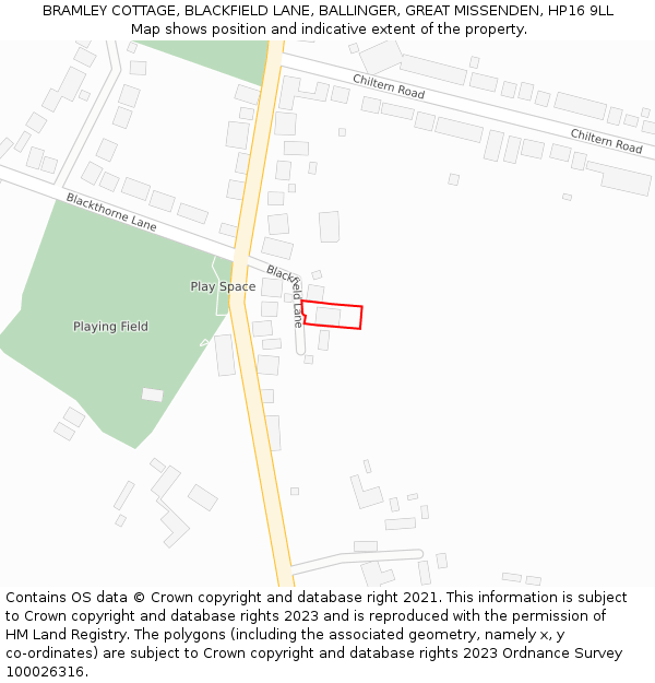 BRAMLEY COTTAGE, BLACKFIELD LANE, BALLINGER, GREAT MISSENDEN, HP16 9LL: Location map and indicative extent of plot