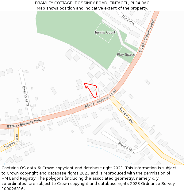 BRAMLEY COTTAGE, BOSSINEY ROAD, TINTAGEL, PL34 0AG: Location map and indicative extent of plot