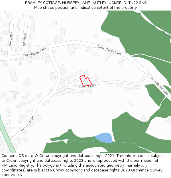 BRAMLEY COTTAGE, NURSERY LANE, NUTLEY, UCKFIELD, TN22 3NS: Location map and indicative extent of plot