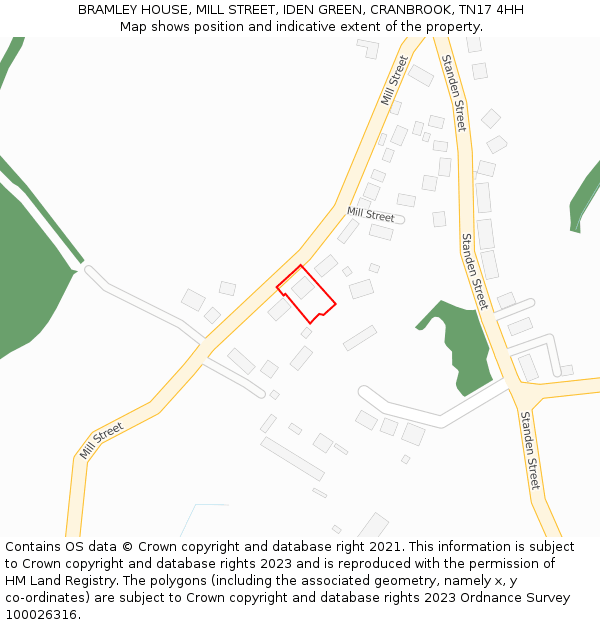 BRAMLEY HOUSE, MILL STREET, IDEN GREEN, CRANBROOK, TN17 4HH: Location map and indicative extent of plot