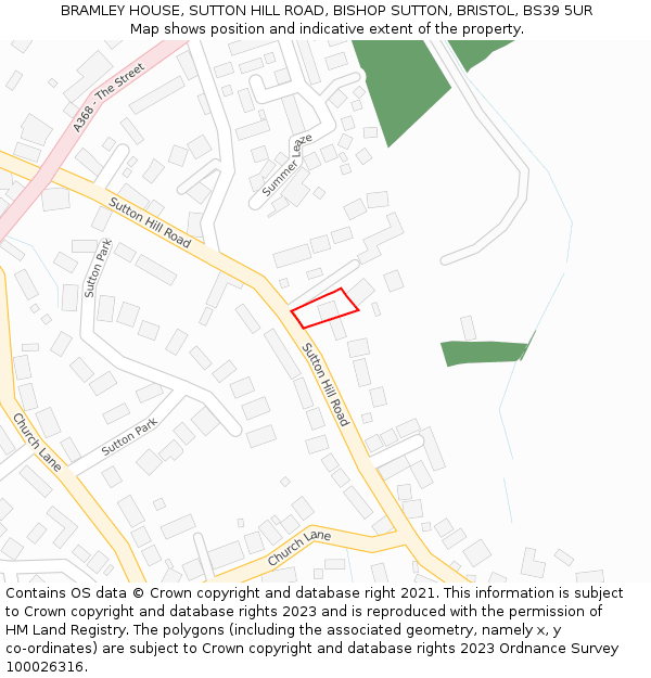 BRAMLEY HOUSE, SUTTON HILL ROAD, BISHOP SUTTON, BRISTOL, BS39 5UR: Location map and indicative extent of plot