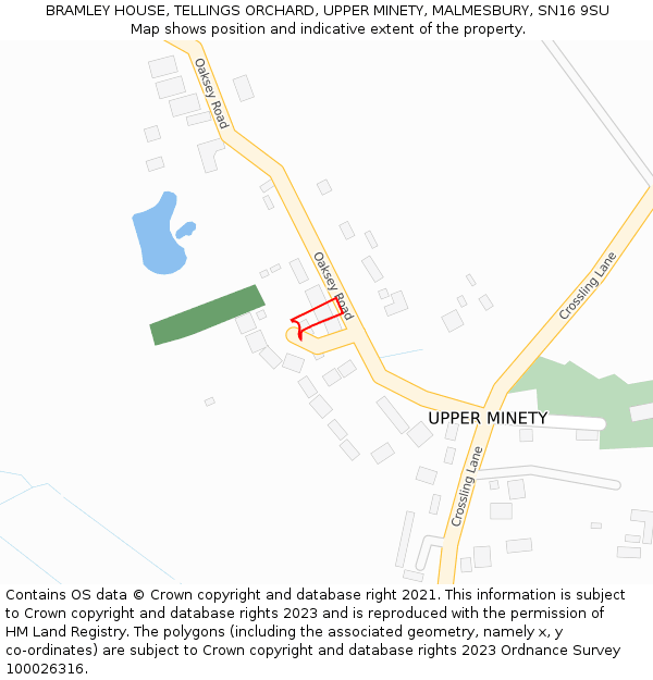 BRAMLEY HOUSE, TELLINGS ORCHARD, UPPER MINETY, MALMESBURY, SN16 9SU: Location map and indicative extent of plot