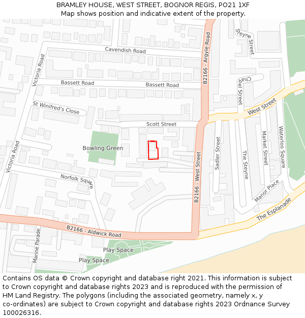 BRAMLEY HOUSE, WEST STREET, BOGNOR REGIS, PO21 1XF: Location map and indicative extent of plot