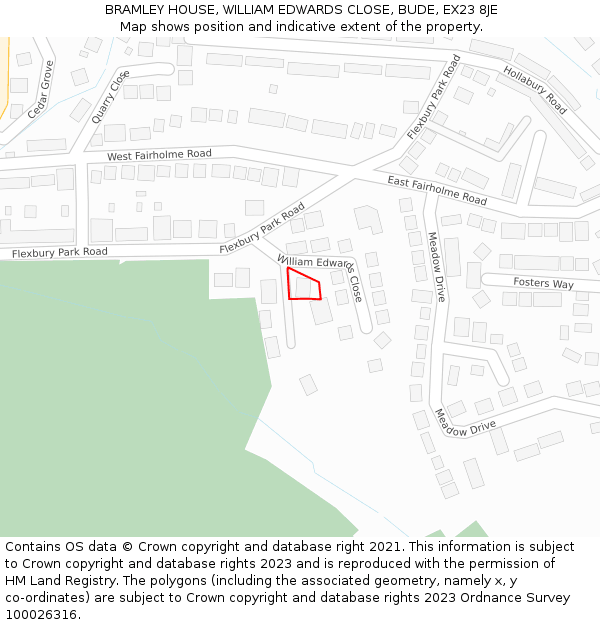 BRAMLEY HOUSE, WILLIAM EDWARDS CLOSE, BUDE, EX23 8JE: Location map and indicative extent of plot