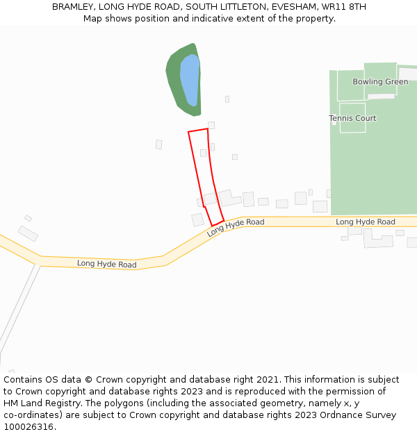 BRAMLEY, LONG HYDE ROAD, SOUTH LITTLETON, EVESHAM, WR11 8TH: Location map and indicative extent of plot