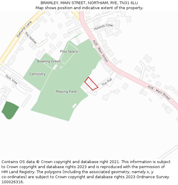 BRAMLEY, MAIN STREET, NORTHIAM, RYE, TN31 6LU: Location map and indicative extent of plot