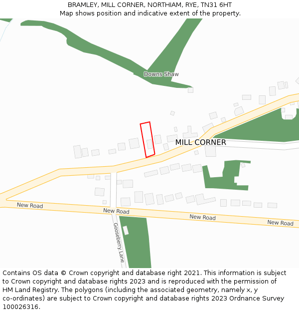 BRAMLEY, MILL CORNER, NORTHIAM, RYE, TN31 6HT: Location map and indicative extent of plot