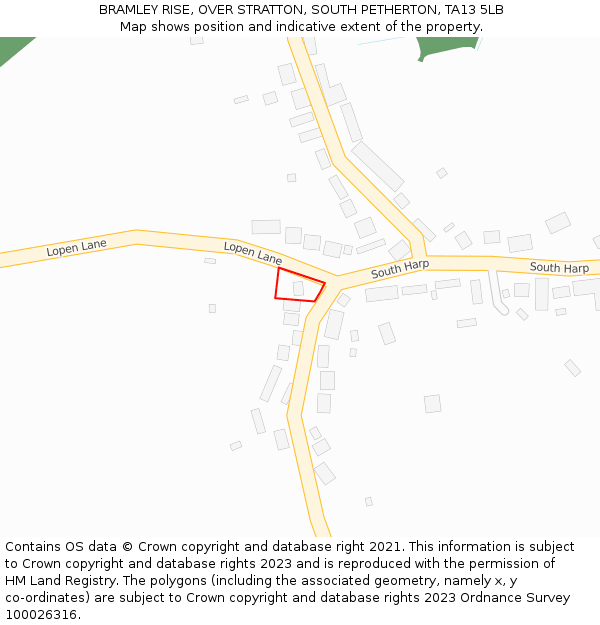 BRAMLEY RISE, OVER STRATTON, SOUTH PETHERTON, TA13 5LB: Location map and indicative extent of plot