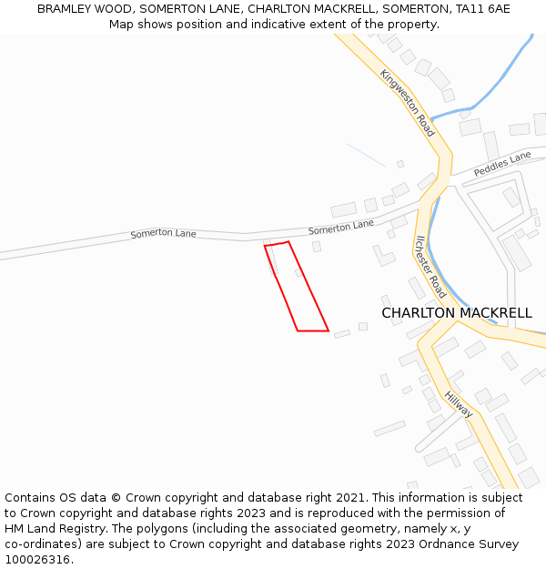 BRAMLEY WOOD, SOMERTON LANE, CHARLTON MACKRELL, SOMERTON, TA11 6AE: Location map and indicative extent of plot