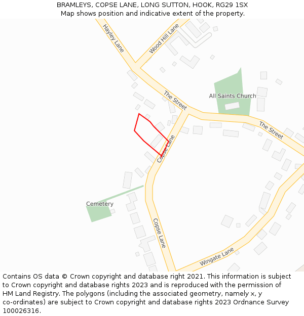 BRAMLEYS, COPSE LANE, LONG SUTTON, HOOK, RG29 1SX: Location map and indicative extent of plot