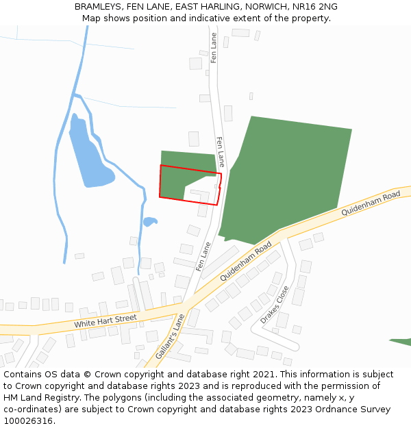 BRAMLEYS, FEN LANE, EAST HARLING, NORWICH, NR16 2NG: Location map and indicative extent of plot
