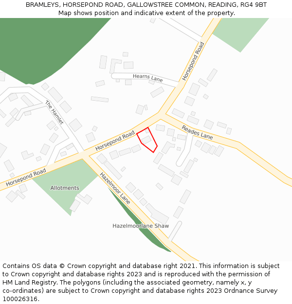 BRAMLEYS, HORSEPOND ROAD, GALLOWSTREE COMMON, READING, RG4 9BT: Location map and indicative extent of plot