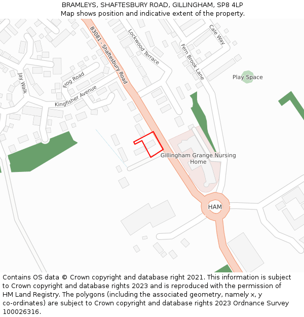 BRAMLEYS, SHAFTESBURY ROAD, GILLINGHAM, SP8 4LP: Location map and indicative extent of plot