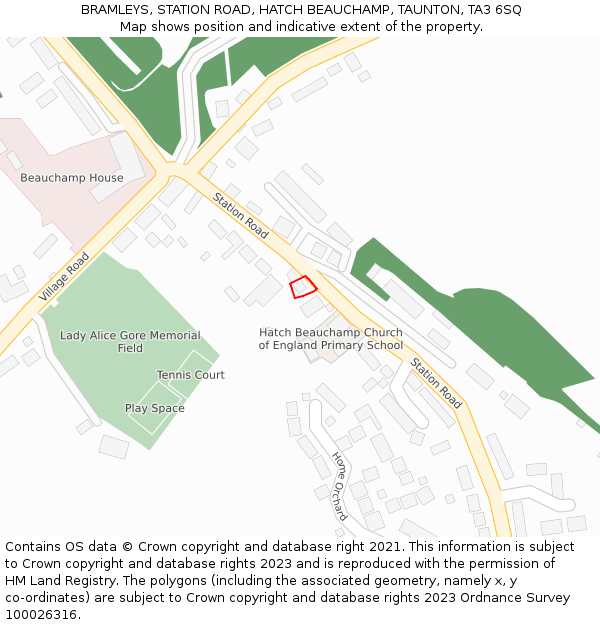 BRAMLEYS, STATION ROAD, HATCH BEAUCHAMP, TAUNTON, TA3 6SQ: Location map and indicative extent of plot