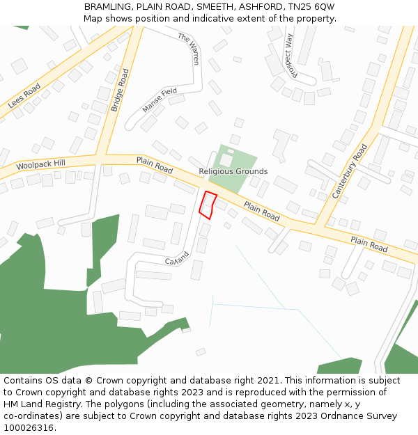 BRAMLING, PLAIN ROAD, SMEETH, ASHFORD, TN25 6QW: Location map and indicative extent of plot