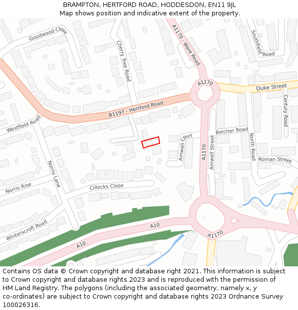 BRAMPTON, HERTFORD ROAD, HODDESDON, EN11 9JL: Location map and indicative extent of plot