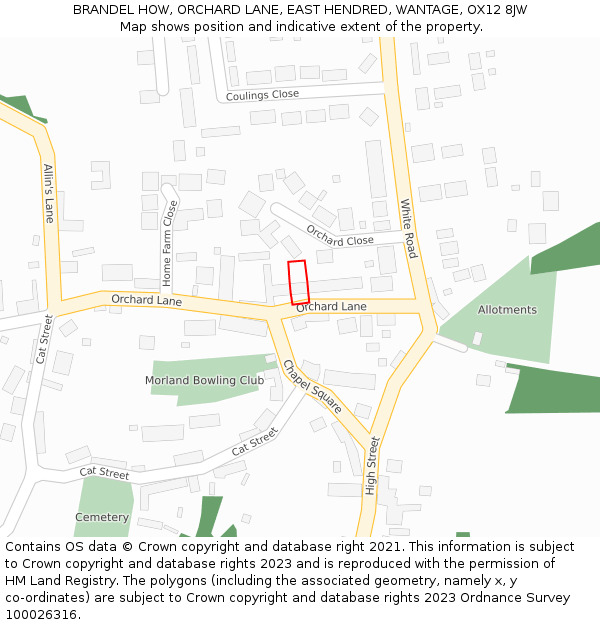 BRANDEL HOW, ORCHARD LANE, EAST HENDRED, WANTAGE, OX12 8JW: Location map and indicative extent of plot