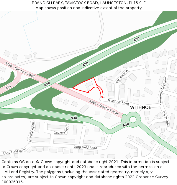 BRANDISH PARK, TAVISTOCK ROAD, LAUNCESTON, PL15 9LF: Location map and indicative extent of plot