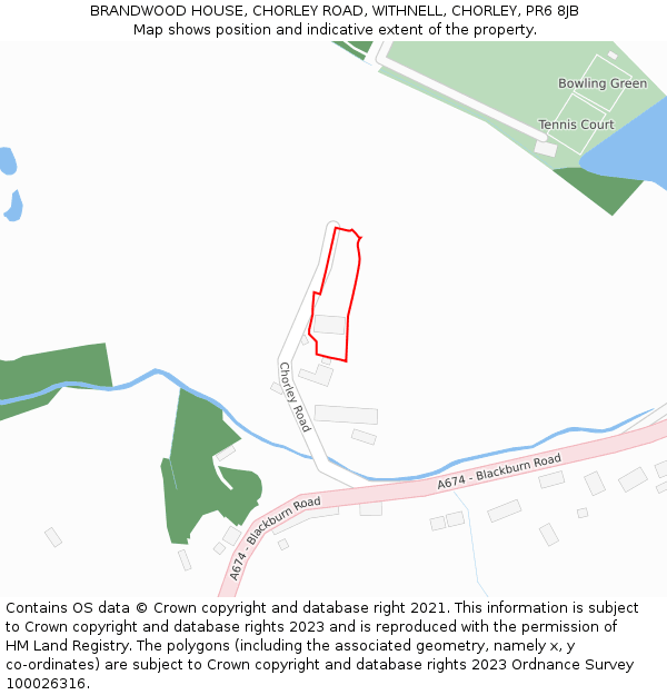 BRANDWOOD HOUSE, CHORLEY ROAD, WITHNELL, CHORLEY, PR6 8JB: Location map and indicative extent of plot