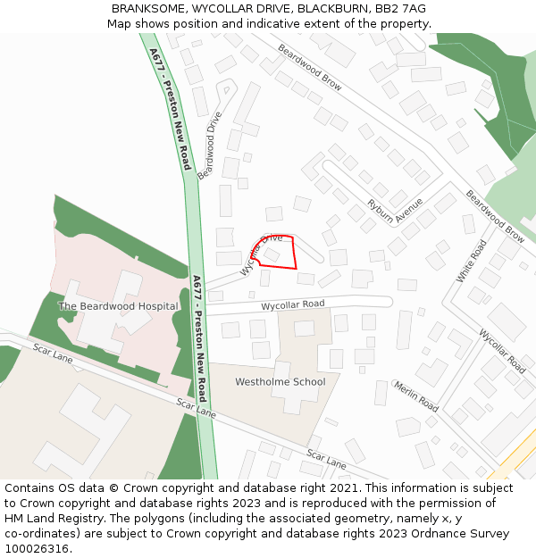 BRANKSOME, WYCOLLAR DRIVE, BLACKBURN, BB2 7AG: Location map and indicative extent of plot